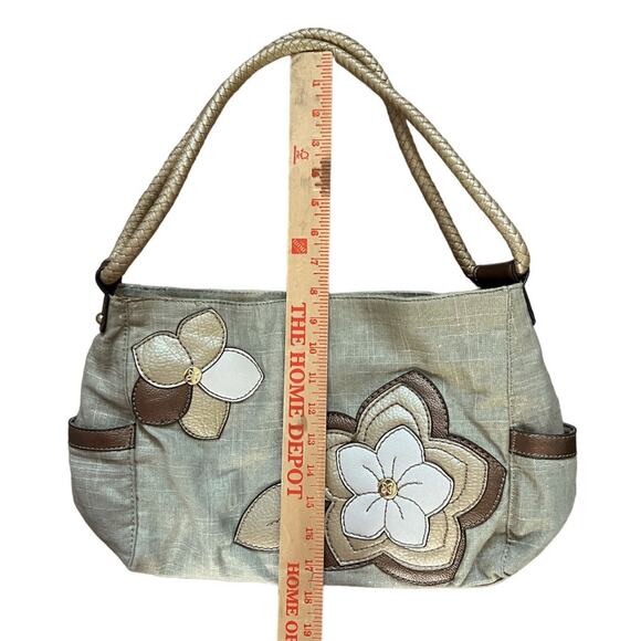 Relic Purse Beige Canvas Tea Rose Appliqué Double Shoulder Strap Hobo Handbag - Picture 11 of 14